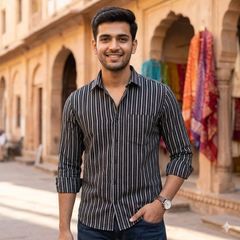 Shirt Fabric Raymond 100% Giza Cotton Premium Jacquard With Lining Colour Black