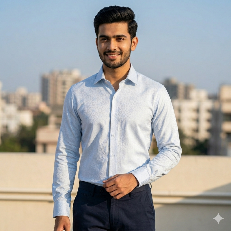 Shirt Fabric Raymond 100% Giza Cotton Jacquard Colour Faded Blue
