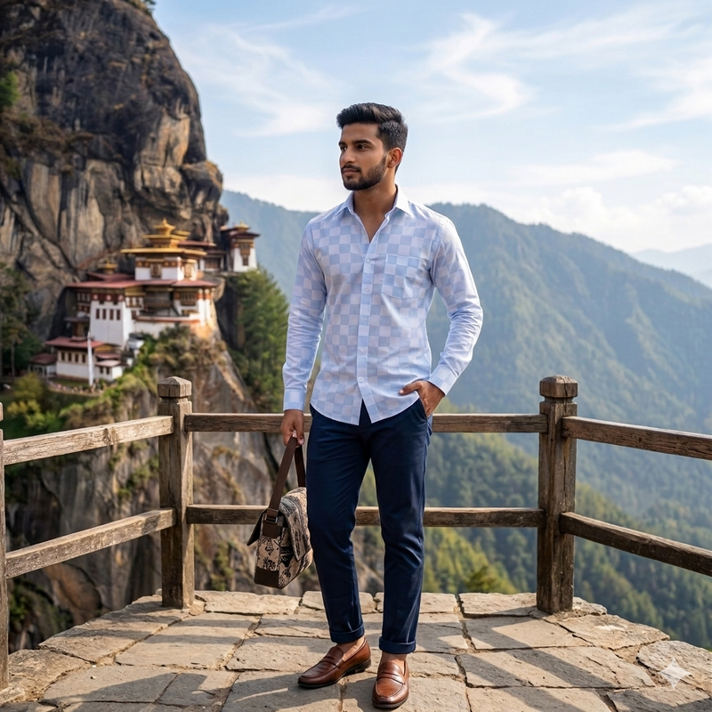 Shirt Fabric Raymond Premium Giza Cotton Check With Jacquard Colour Light Blue