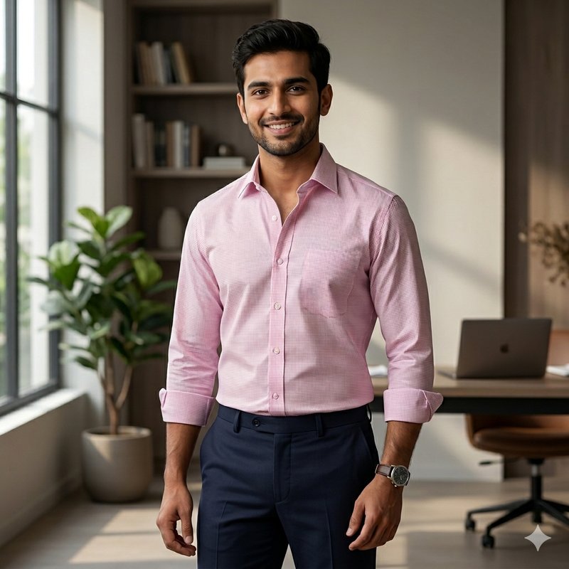 Shirt Fabric Raymond 100% Giza Cotton Premium Pin Check Colour Hot Pink