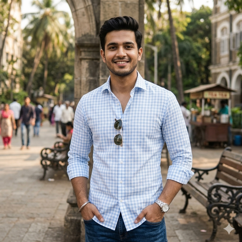 Shirt Fabric Raymond Premium Giza Cotton Check With Jacquard Colour Blue N White