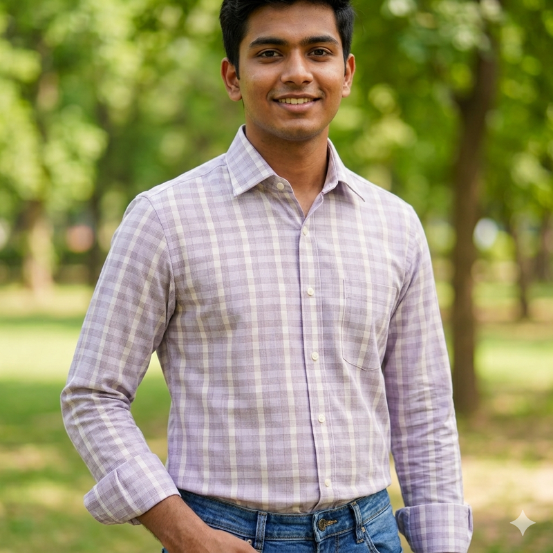 Shirt Fabric Raymond Premium Giza Cotton Check With Jacquard Colour Faded Lavender