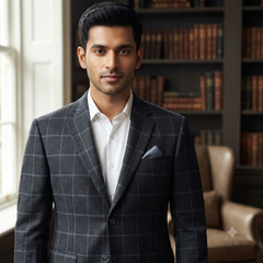 Tweed Blazer Fabric OCM Wool Blended Broad Check Colour Grey