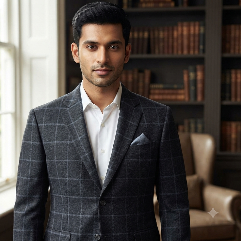 Tweed Blazer Fabric OCM Wool Blended Broad Check Colour Grey