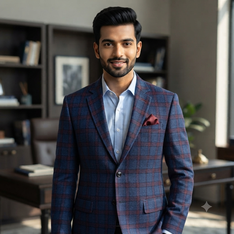 Tweed Blazer Fabric Raymond Wool Blended Check Colour Sea Blue