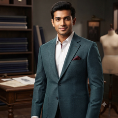 Tweed Blazer Fabric Raymond Wool Blended Pin Check Colour Viridian Green