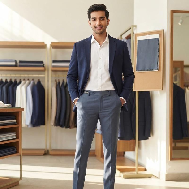 Trouser Fabric Raymond TR Plain Color Pigeon Blue
