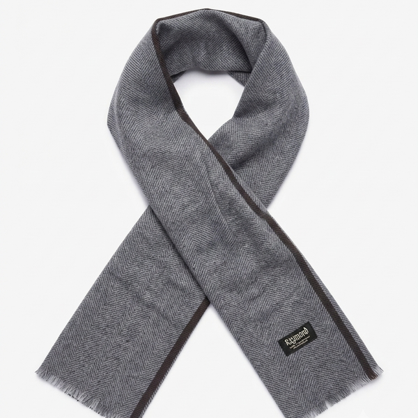 Raymond 100% Fine Pure Wool Muffler Colour Grey With Brown Border
