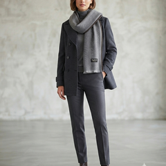 Raymond 100% Fine Pure Wool Muffler Colour Grey With Brown Border