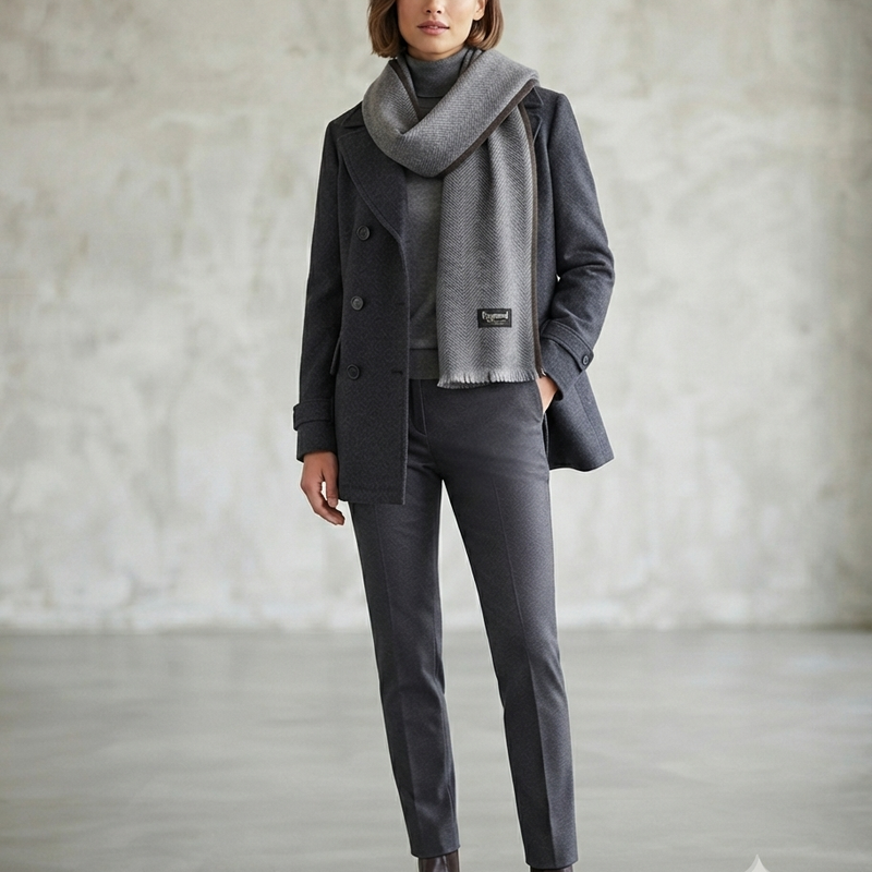 Raymond 100% Fine Pure Wool Muffler Colour Grey With Brown Border