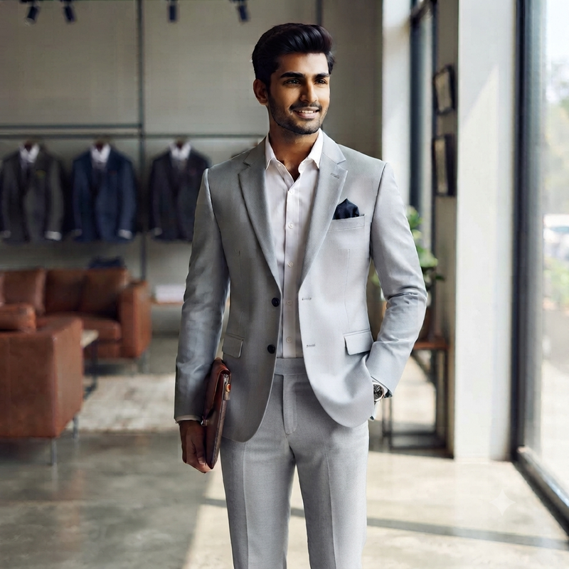 Suit Fabric Siyaram PV Plain Color Classic Silver