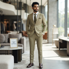 Suit Fabric Graviera 4Way Stretchable Plain Color Brown