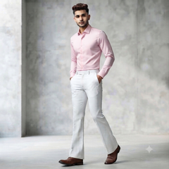 Pant Shirt Combo Vimal White TR Trouser With Blush Pink Plain Giza Cotton Shirt Fabric