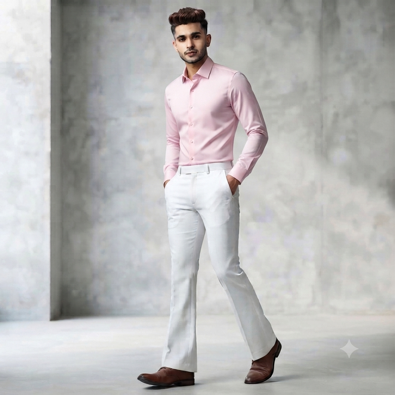 Pant Shirt Combo Vimal White TR Trouser With Blush Pink Plain Giza Cotton Shirt Fabric