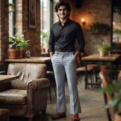 Pant Shirt Combo Vimal Sky Blue TR Trouser With Black Plain Giza Cotton Shirt Fabric