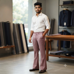 Pant Shirt Combo Vimal Thistle Lavender TR Trouser With Off White Plain Giza Cotton Shirt Fabric