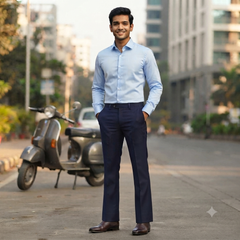 Pant Shirt Combo Vimal Dark Blue TR Trouser With Blue Plain Giza Cotton Shirt Fabric