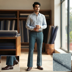 Pant Shirt Combo Vimal Ocean Blue TR Trouser With Light Blue Print Giza Cotton Shirt Fabric