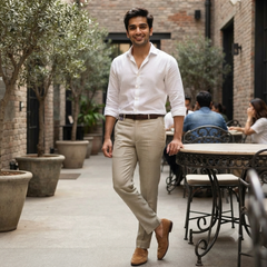 Trouser Fabric Raymond Pure Cotton Linen Look Color Brown