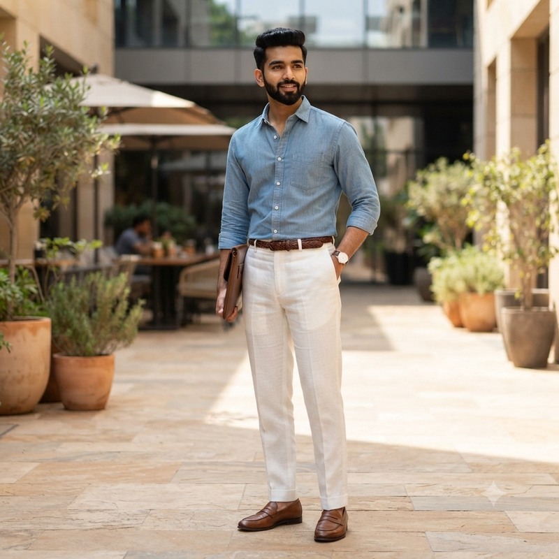 Trouser Fabric Raymond Pure Cotton Linen Look Color White