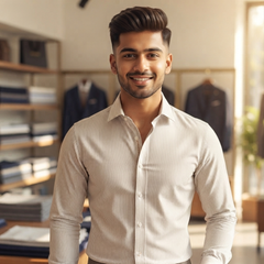 Shirt Fabric Ferrino Mizzoni  Poly Cotton Wrinkle Free Small Lining Colour Brown N White