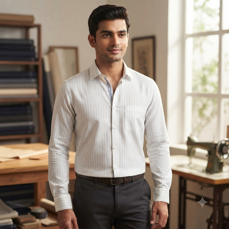 Shirt Fabric Raymond  Poly Cotton Wrinkle Free Lining Colour Ash White