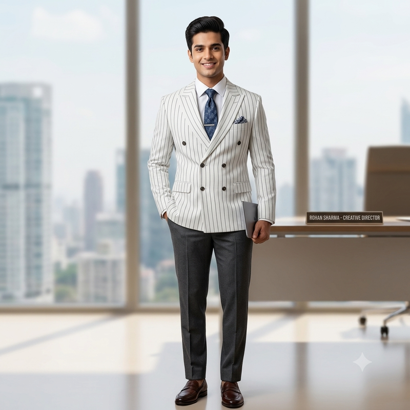 Blazer Fabric Reid N Taylor Wool Blended Herrinbone Colour White