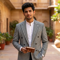 Tweed Blazer Fabric Reid N Taylor Small Check Colour Black N White