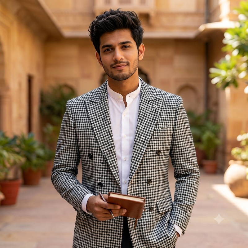 Tweed Blazer Fabric Reid N Taylor Small Check Colour Black N White