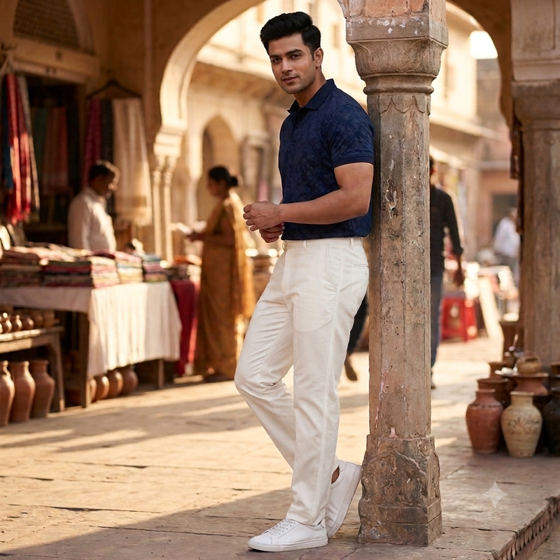 Trouser Fabric Donear Giza Cotton 2Ply Stretchable Plain Colour Off White