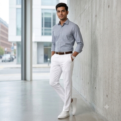 Trouser Fabric Donear Giza Cotton 2Ply Stretchable Plain Colour White