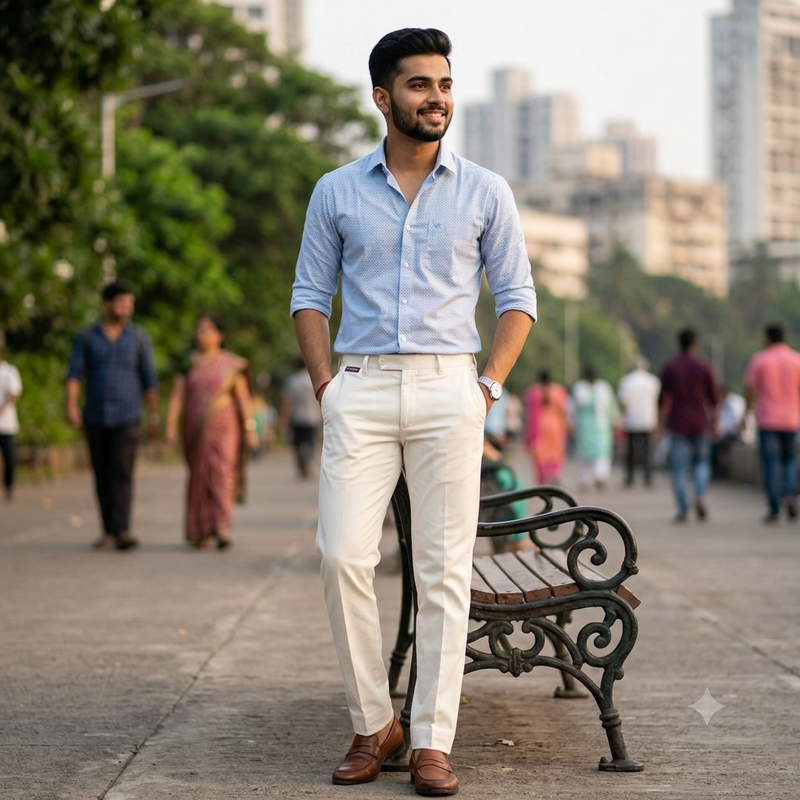 Trouser Fabric Donear Giza Cotton Stretchable Plain Colour Off White