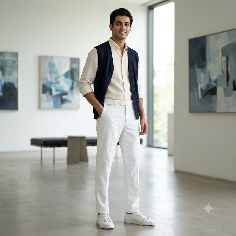 Arvind Cotton Stretch Corduroy Trouser Fabric Colour White