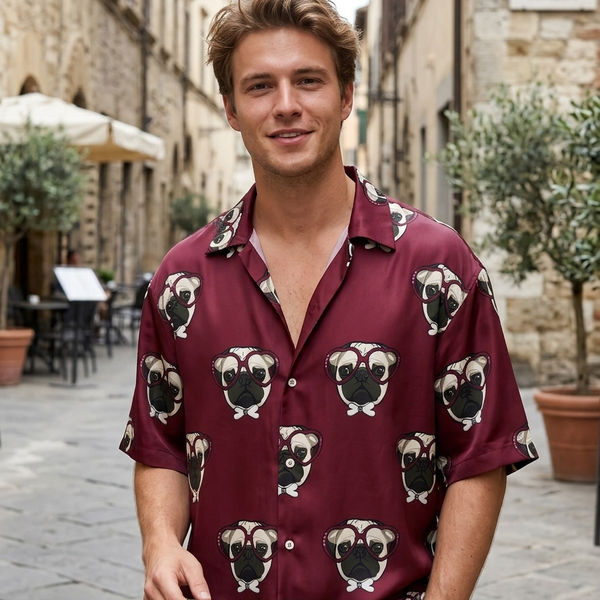 Shirt Fabric Raymond Regio Italia 100% Silk Digital Printed Colour Burgundy