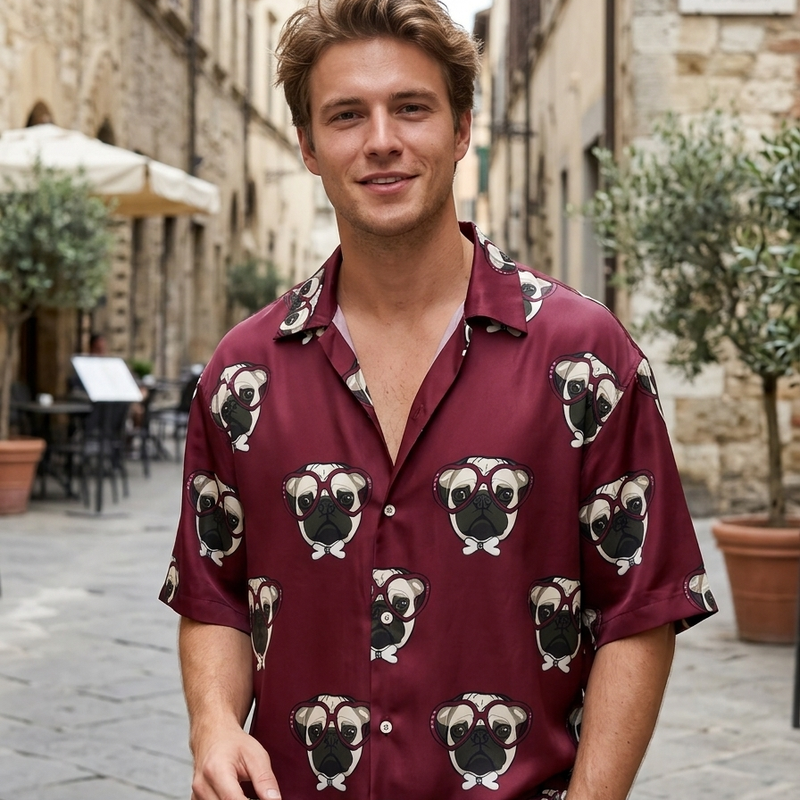 Shirt Fabric Raymond Regio Italia 100% Silk Digital Printed Colour Burgundy