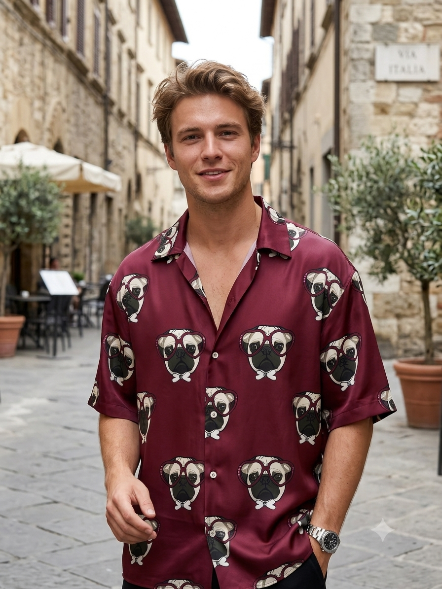 Shirt Fabric Raymond Regio Italia 100% Silk Digital Printed Colour Burgundy