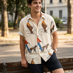 Shirt Fabric Raymond Regio Italia 100% Silk Digital Printed Colour Chestnut Brown N Beige Cream