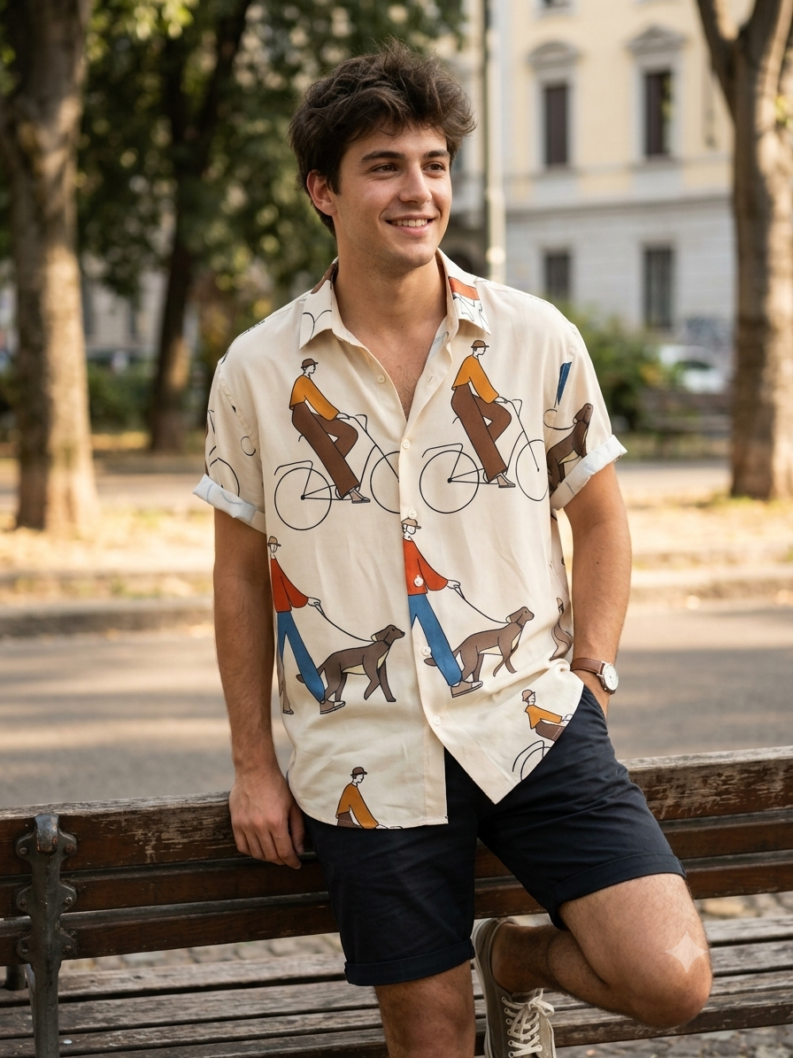 Shirt Fabric Raymond Regio Italia 100% Silk Digital Printed Colour Chestnut Brown N Beige Cream