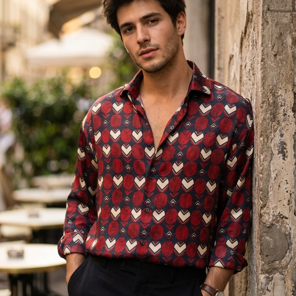 Shirt Fabric Raymond Regio Italia 100% Silk geometric Art Digital Print Colour Magenta
