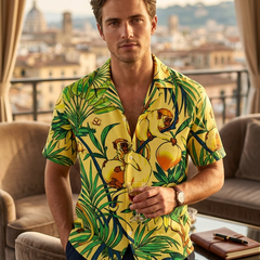 Shirt Fabric Raymond Regio Italia Super 137/2s Giza Cotton Palm motif Printed Colour Lemon Yellow