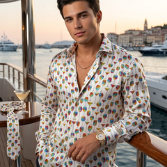 Shirt Fabric Raymond Regio Italia 100% Silk wine, martini, cocktail glassware Print Colour Rainbow