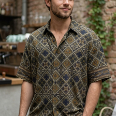 Shirt Fabric Raymond Regio Italia 100% Silk Digital Batik Cep lok Print Colour Soga Green