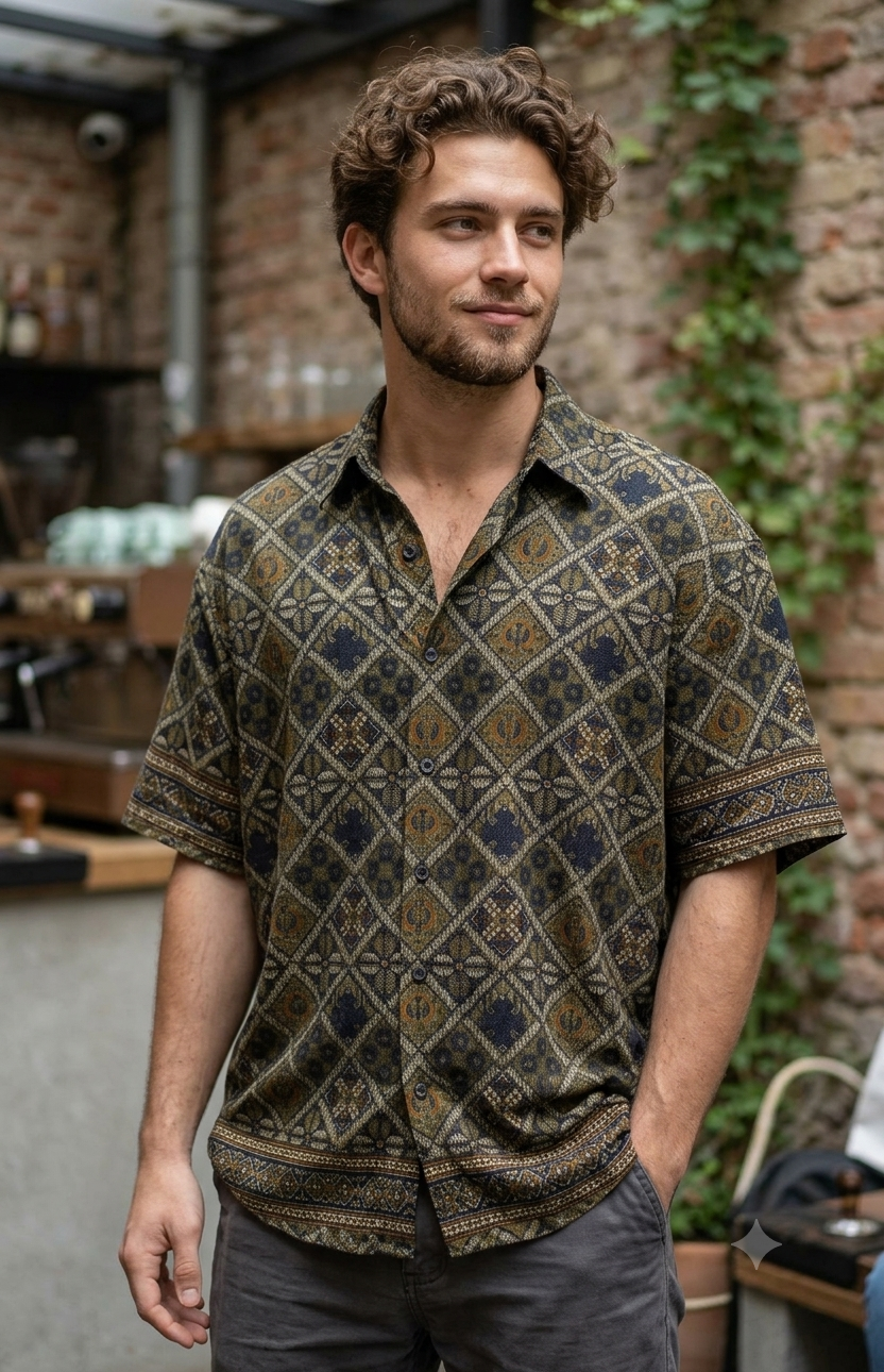 Shirt Fabric Raymond Regio Italia 100% Silk Digital Batik Cep lok Print Colour Soga Green