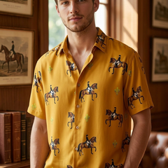 Shirt Fabric Raymond Regio Italia 100% Silk dressage horse riders Print Colur Mustard Yellow N Goldenrod