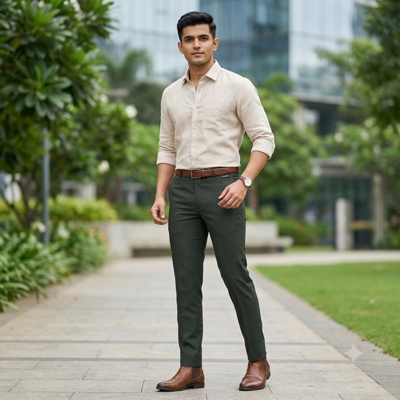 Trouser Fabric Siyaram Poly Cotton Thick N Rough Dobby Colour Dark Army Green