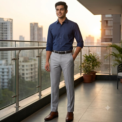 Trouser Fabric Siyaram Poly Cotton Thick N Rough Dobby Colour Lavender Silver