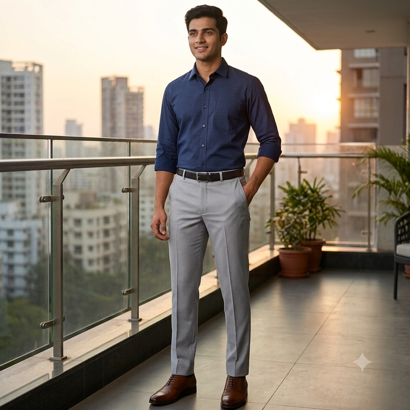 Trouser Fabric Siyaram Poly Cotton Thick N Rough Dobby Colour Lavender Silver