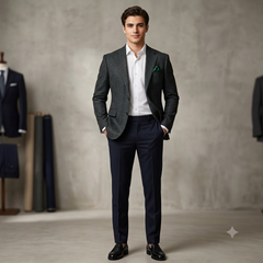 Tweed Blazer Fabric OCM 100% Premium Wool Plain Colour Charc Green