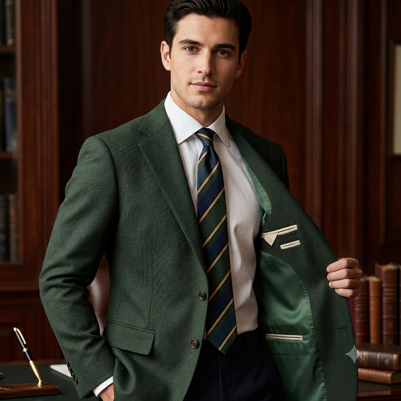 Tweed Blazer Fabric OCM 100% Premium Wool Plain Colour Forest Green