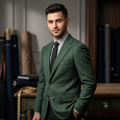 Tweed Blazer Fabric OCM 100% Premium Wool Plain Colour Avacado Green